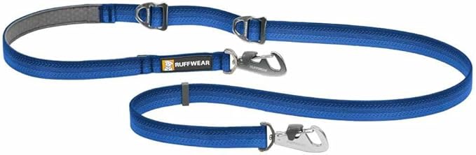 Ruffwear, Switchbak Hands‑Free Dog Leash, Adjustable 2.5–7 ft, Double‑Ended Lead with Lockable Crux Clips and Sliding V‑Rings, Waist‑Worn, Over‑Shoulder or Handheld, Blue Pool
