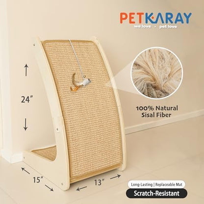 PETKARAY Cat Scratcher, Sisal Cat Scratch Pad, Curved Scratching Board for Indoor Kitty, Floor Mounted Scratcher with Mouse Toy Catnip - Image 2