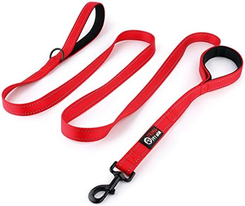 Primal Pet Gear Dog Leash 8ft Long - RED - Traffic Padded Two Handle - Heavy Duty - Double Handles Lead for Control Safety Training - Leashes for Large Dogs or Medium Dogs - Dual Handles Leads by PrimalPetGear