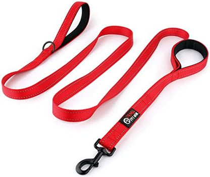 Primal Pet Gear Dog Leash 8ft Long - RED - Traffic Padded Two Handle - Heavy Duty - Double Handles Lead for Control Safety Training - Leashes for Large Dogs or Medium Dogs - Dual Handles Leads by PrimalPetGear