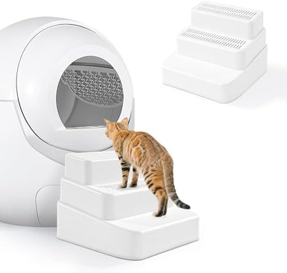 BALAPET Adjustable 3 Steps Litter Box Ramp with Filter Function, Detachable Litter Trapper, Non-Slip Cat Litter Stair for Small & Elderly Cats(White) by BALAPET