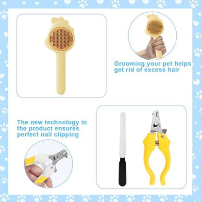 VCZONE 8 Pcs Cat Brush Grooming Kits, Pet Self Cleaning Kit with Pet Nail Clipper and File, Flea Comb, Pet Shampoo Bath Brush, Pet Shedding Brush, Silicone Toothbrush (Yellow) - Image 5
