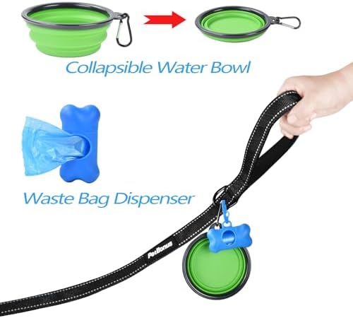 PetBonus Double Dog Leash, No Tangle Dual Leash, Reflective Walking Training Lead, 4 Comfortable Padded Handles for 2 Dogs with Collapsible Bowl and Waste Bags (Black, Large) - Image 6