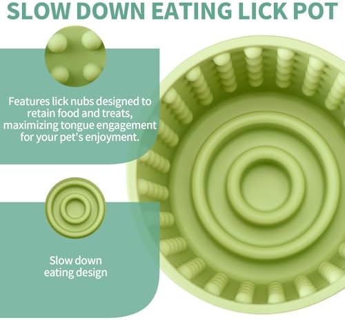 Dog Lick Bowl - Anxiety Relief Slow Feeder Lick Mat, Treat Dispenser, Non-Slip Enrichment Toy for Small, Medium and Large Breeds, BPA Free Silicone (Green, S) - Image 3