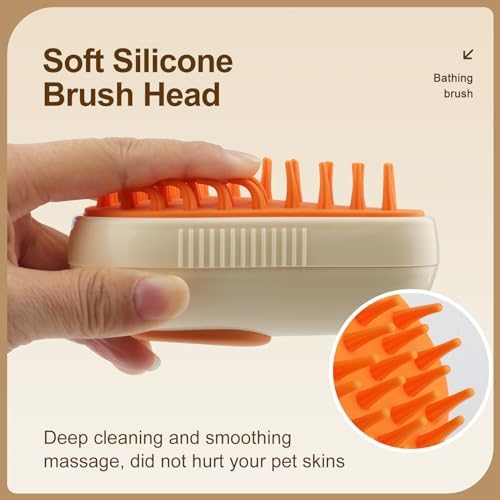Cat Steam Brush, 3 in 1 Cat Steamy Brush, Silicone Massage Grooming Comb, Pet Hair Cleaning Misting Comb for Kittens(Avocado White) - Image 3