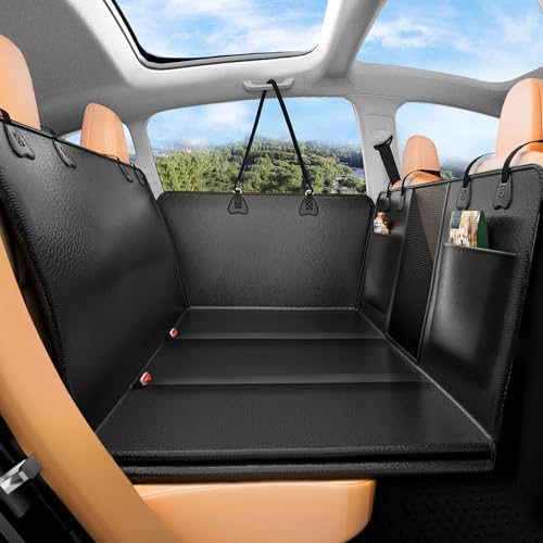 Hard Bottom Dog Car Seat Cover for Back Seat – Waterproof Nonslip Hammock Extender for Trucks & SUVs, Heavy Duty Pet Protector, Black Faux Leather by YFChangle