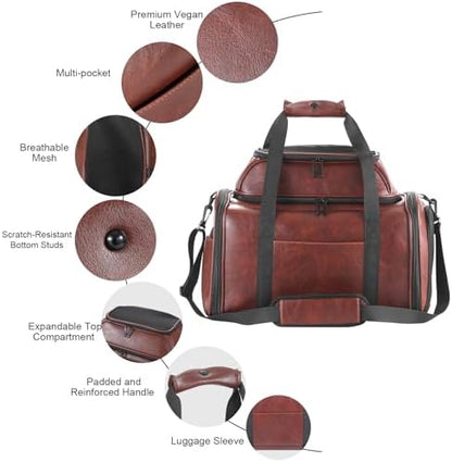 Premium Leather Top Expandable Pet Carrier for Small Dogs & Cats Under 15 lbs, Airline Approved Collapsible Soft-Sided Luxury Travel Bag Coffee - Image 4