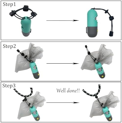 Dog Poop Bags Holder with LED Flashlight|Pet Waste Bags Dispenser for Leash|Doggie Potty Bags Container with Leak-proof Pet Trash Bags and Accessories (1 Holder 15 Bags, Mint Green) - Image 5