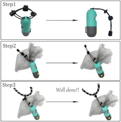 Dog Poop Bags Holder with LED Flashlight|Pet Waste Bags Dispenser for Leash|Doggie Potty Bags Container with Leak-proof Pet Trash Bags and Accessories (1 Holder 15 Bags, Mint Green) - Image 5