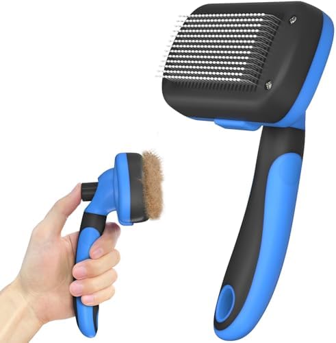 Dipoo Self-Cleaning Brush for Pet Deshedding - Skin-Friendly Grooming Tool for Dogs and Cats, Blue by Dipoo