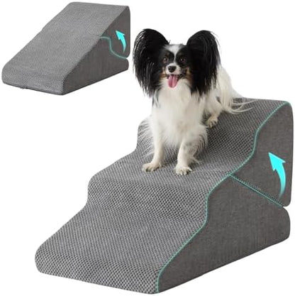 Ahpmeoa Dog Stairs for Small Dogs 16’’ H, 3-Step Dog Steps for Bed, Grey by Ahpmeoa