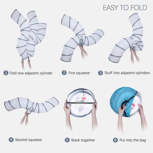 EGETOTA Cat Tunnel for Indoor Cats Large, with Play Ball S-Shape 5 Way Collapsible Interactive Peek Hole Pet Tube Toys, Puppy, Kitty, Kitten, Rabbit (White & Grey) - Image 4