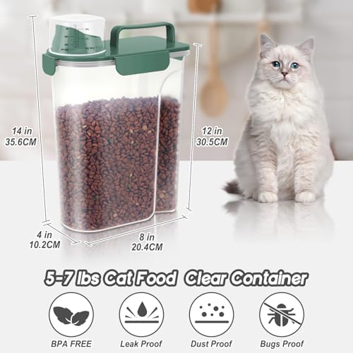 LEAWALK 5-7lbs Cat Dog Storage Container Portable with Upgraded Large Spout and Cup, Plastic Pet Food Dispenser BPA-Free for Small Animal Kibble, Bird Seed, Oatmeal, Rice, Flour-2Pack Royal Green - Image 2
