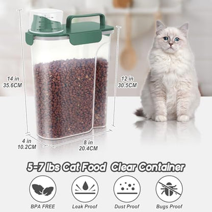 LEAWALK 5-7lbs Cat Dog Storage Container Portable with Upgraded Large Spout and Cup, Plastic Pet Food Dispenser BPA-Free for Small Animal Kibble, Bird Seed, Oatmeal, Rice, Flour-2Pack Royal Green - Image 2