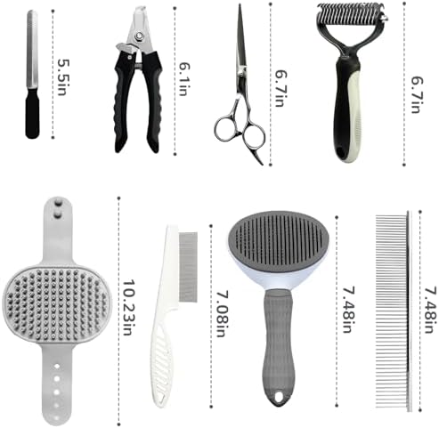 Dog Brush & Grooming Kit – 9-Piece Pet Brush & Deshedding Set for Shedding, Bathing, Trimming & Nail Care | Grooming Tools for Dogs & Cats, Includes Comb, Nail Clipper, Scissors, Slicker Brush (Gray) - Image 5