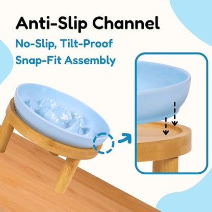 Slow Feeder Bowl, 6.3″ Elevated Cat Bowl with Stand, Melamine Wide Shallow Food Bowl, Whisker-Friendly Raised Plate, Wet Food Feeder for Slow Eating (Blue) - Image 5