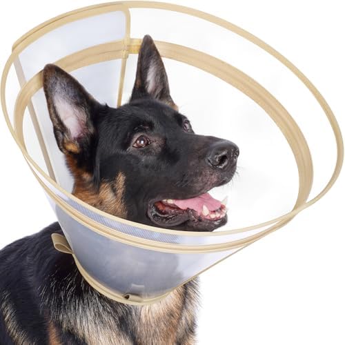 Dog Cone to Stop Licking, Clear Recovery Collar with Detachable Zipper, Sturdy Elizabethan Collar for Large Medium Small Dogs, Soft Adjustable Cone After Surgery Patented, Khaki M by Didopet
