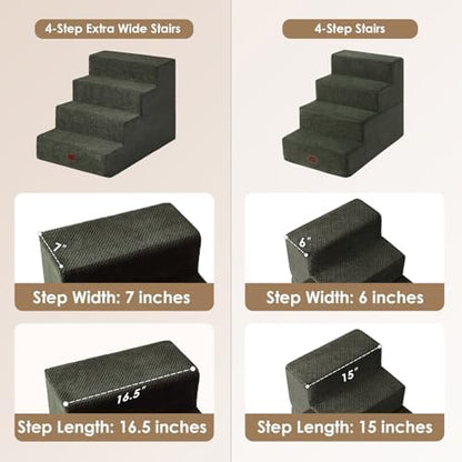 EHEYCIGA Dog Stairs for Bed 20" H, 4-Step Extra Dog Steps, Military Green - Image 2