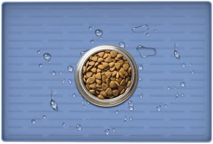 24" x 16" Dog Food Mat, Silicone Pet Mats for Food and Water, Nonslip Pet Feeding Mats for Floors, Dog Cat Bowl Mat with Raised Edges, Lake Blue by WelcometoULTIBE
