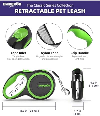 Emperor Pets Retractable Dog Leash, 26 ft, Up to 110lbs, Green -GR26 - Image 2