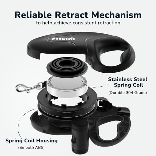 Pecute 32ft Retractable Dog Leash with Reflective Strips, 360° Tangle-Free, One-Button Control & Sturdiness Nylon Material, Long Leash Retractable with Poop Bag Holder for Medium Large Dog - Image 3