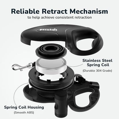 Pecute 32ft Retractable Dog Leash with Reflective Strips, 360° Tangle-Free, One-Button Control & Sturdiness Nylon Material, Long Leash Retractable with Poop Bag Holder for Medium Large Dog - Image 3