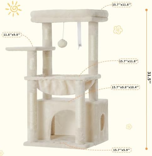 Heybly Cat Tree, Kitten Tower with Large Soft Cat Basket HCT008SM - Image 6