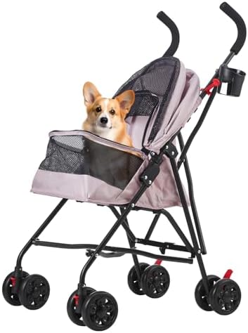 Pet Stroller Oxford Cloth Foldable Dog Strollers for Small Dogs and Cats Suitable for All Road Surfaces Wide-View Panoramic Window 4 Wheels with Brakes Portable Design, Easy to Store (Pink) by Unknown