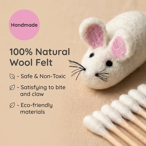 Glaciart One Cat Qtip Toy Set, Felt Mice Cat Toy & Cotton Swab Cat Toy, Wool Felt Cat Toys for Indoor Cats - Image 3