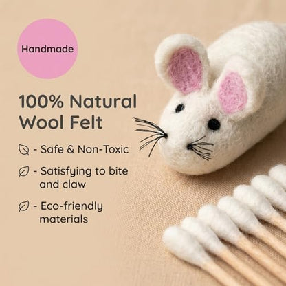 Glaciart One Cat Qtip Toy Set, Felt Mice Cat Toy & Cotton Swab Cat Toy, Wool Felt Cat Toys for Indoor Cats - Image 3
