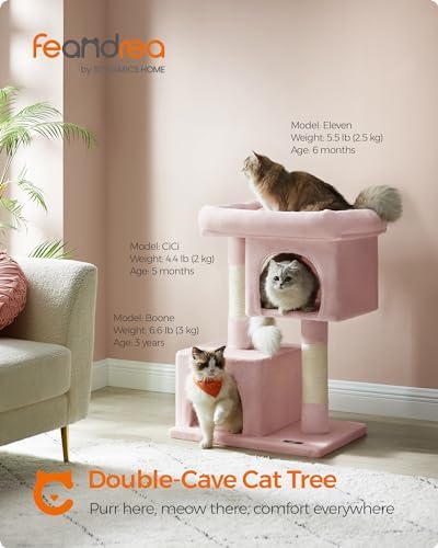 Feandrea Cat Tree, 33.1-Inch Cute Cat Tower, Plush Kitten Condo, Jelly Pink - Image 2