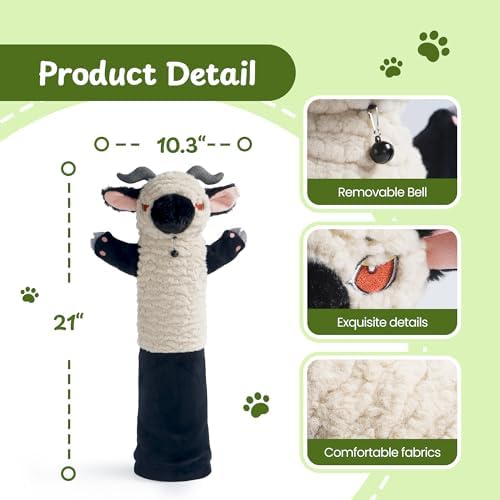 Cat Wrestling Glove, 22 inch Cat Puppet Wrestler with 3 Catnip Pouches & 3 Layer Resistant Protection, Interactive Cat Toy with Removable Bell for Boredom Relief & Mental Stimulation, Sheep - Image 2
