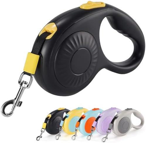 JSXD 360° Tangle-Free Retractable Dog Leash with One-Handed Brake, Pause, Lock, 10 ft Strong Nylon Tape Pet Walking Leash,Suitable for Cats, Small and Medium Dogs up to 66 lbs (Black, 10 ft) by JSXD