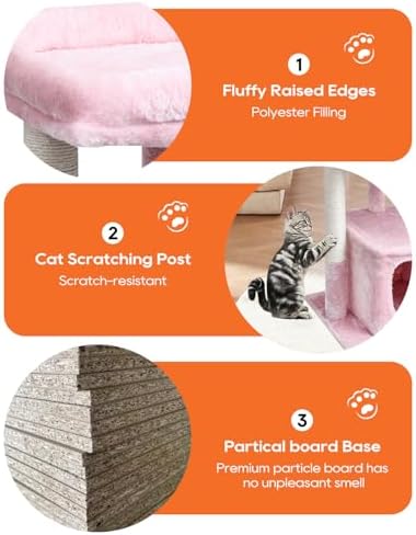 SYANDLVY Pink Cat Tree for Indoor Cats Large Adult, 27" Activity Tower - Image 5