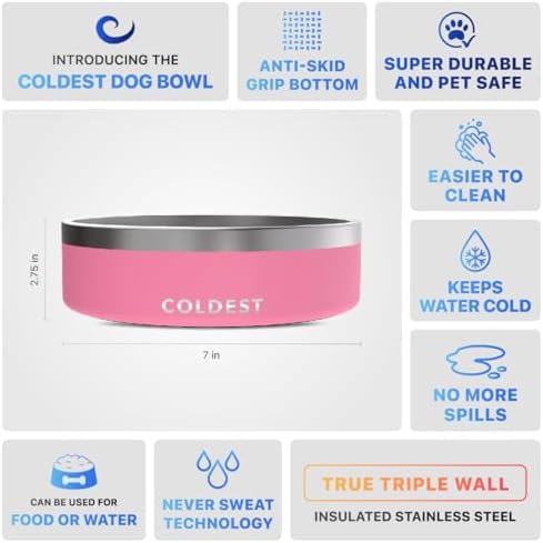Coldest Dog Bowl - Anti Rust Metal, Non Slip, 3 Layers Insulated Stainless Steel Dog Bowls - Spill Proof & Heavy Duty - Water Bowl for Dogs, Cats & Pets, Dish Washer Safe (42 oz,Cotton Candy Pink) - Image 5