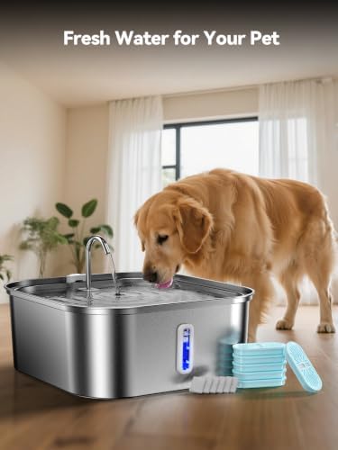 Large Dog Water Fountain 14L/3.7Gal, Stainless Steel Pet Fountain for Large Dogs and Multi-Pets, with Window & Extra Wide Drinking Area, Square Design Enlarges Capacity & Saves Space (6 Newly Filters) - Image 7