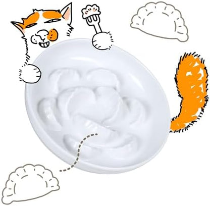 Unbreakable Slow Feeder Bowl - Melamine Puzzle Cat Bowl for Healthy Eating - Cat Feeder for Wet & Dry Food- Dishwasher Safe & Non Slip Design - 6.3''W x 1.2''H - 7 oz - White by FullCharm