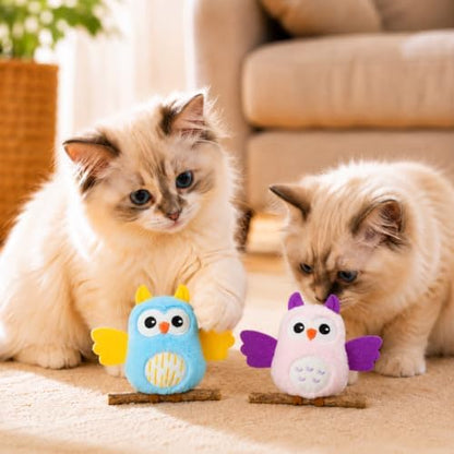 DODODOLA 2 PCS Interactive Cat Toys for Indoor Cats Owl Kitten Toys with 100% Pure Organic Catnip and Movable Silvervine Sticks Kittens Kitty Anxiety Relief Soft Cute Teething Chew Toys (Blue+Pink) - Image 6