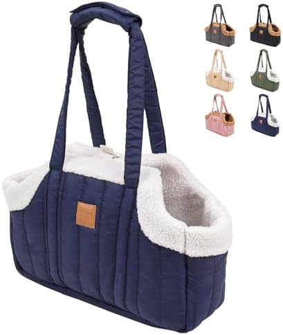 ETIAL Small Dog Carrier Purse, Winter Fleece Warm Dog Tote Bag Carrier with Secure Harness Clip for Puppy Kitten, Waterproof Pet Travel Handbag for Shopping, Hiking and Walking (Dark Blue) by WhereSimplicityMeetsLuxuryforYourFurryFriends