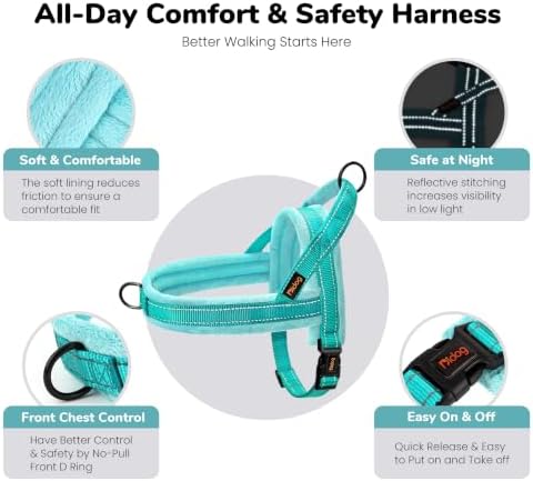Didog Soft Flannel Padded Dog Vest Harness,Escape Proof/Quick Fit Reflective Dog Strap Harness, Easy for Training Walking(XS:Chest 15-18", Teal) - Image 5