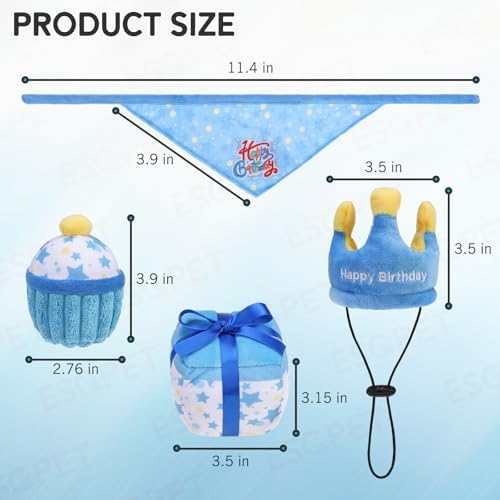 Cat Birthday Decorations Catnip Toys for Indoor Cats,4 Pack Cat Birthday Party Supplies with Birthday Hat,Bandana,Cake & Gift Box Interactive Plush Kitten Toys Filled with Crinkle Paper,Catnip - Image 3