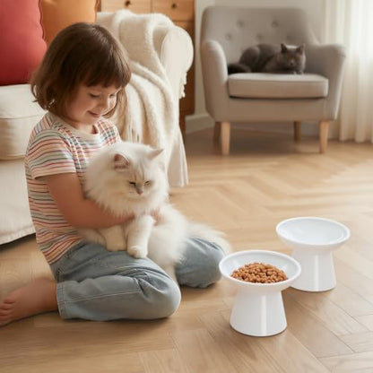LoeJan Ceramic Raised Cat Bowls, 2 Pack Elevated Cat Food & Water Bowls Set - Image 7