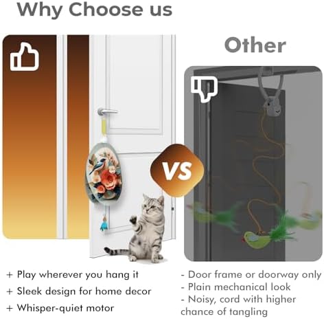 Interactive Cat Toys for Indoor Cats, Automatic Concealed Hide and Seek Hanging Feather Cat Toy, Rechargeable Motion-Activated Enrichment Toys for Bored Adult Cats (Bird & Flowers Pattern） - Image 4