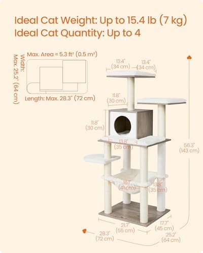 Feandrea Cat Tree, 56.3-Inch Contemporary Cat Tower, Multi-Level Condo - Image 3