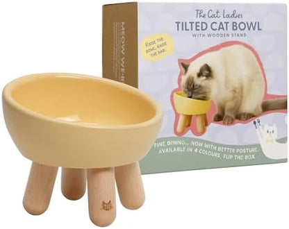 The Cat Ladies Tilted Ceramic Cat Bowl - Elevated Food Bowls Ceramic Pet Bowl - Raised Ceramics Bowls - Elevated & Tilted Design for Comfortable Eating - Dishwasher Safe - Wide Opening by TheCatLadies