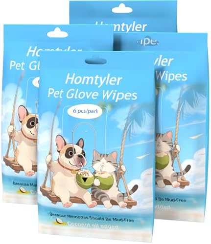 Homtyler Dog Wipes & Cleaning Gloves 2-in-1 for Dogs and Cats, Extra-Thick Pet Wipes with Coconut Oil for Lick-Safe Paws, Eyes, Ears & Body, Rinse-Free Waterless Bath for Deodorizing&Cleansing, 24 PCS - Image 2
