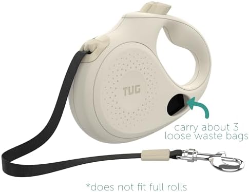 TUG Oval 360° Tangle-Free Retractable Dog Leash with Integrated Waste Bag Dispenser (Small, Cream) - Image 2