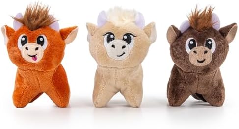 Outward Hound Squeakin’ Cows Dog Toy, Plush Highland Cow with Squeaker, Hide-A-Cow Replacement, Puppies & Small Dogs, 4.3”, 3-Pack by OutwardHound