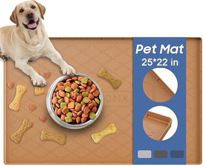 URMONA Pet Food Mat 25 x 22 in, Waterproof Silicone Dog Food Mat Litter Mat by URMONA