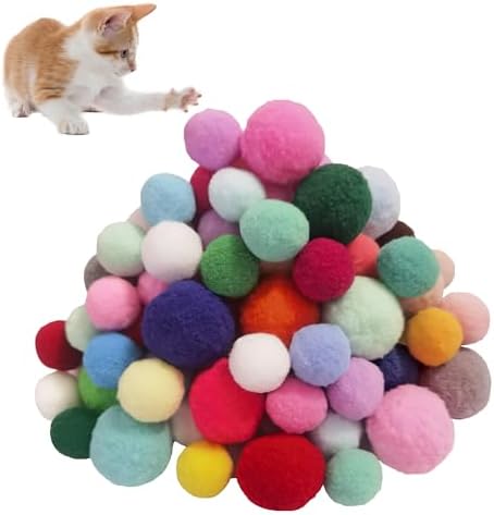 Soft Pom Pom Cat Toys - Plush Interactive Balls for Kittens & Indoor Cats, DIY Craft Decorations - Multi-Purpose Play, Training & Sensory Enrichment (1.2" 50pcs + 1.6" 30pcs) by POSAPET